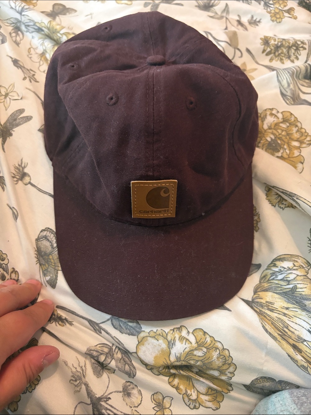 Carhartt Men’s Burgundy Canvas Cap with Leather Logo Patch